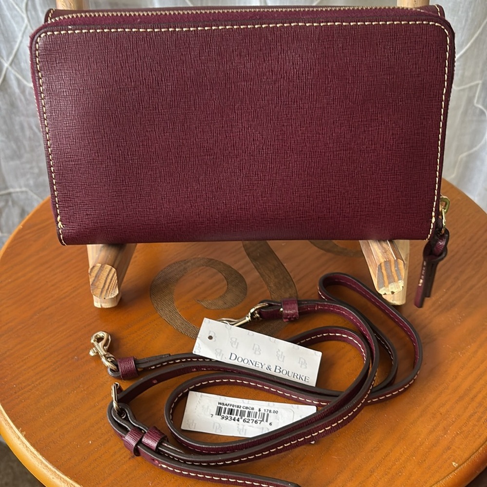 Dooney & Bourke Saffiano Burgundy Leather Crossbody - Picture 4 of 14